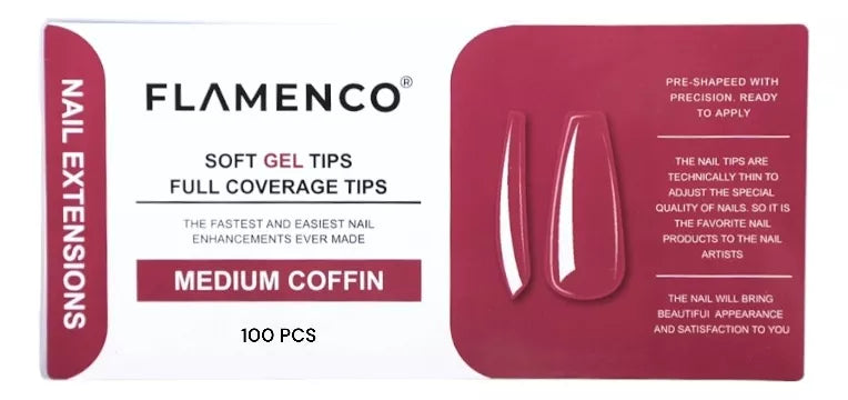 Tips Soft Gel Flamenco 100 pzs - Medium Coffin