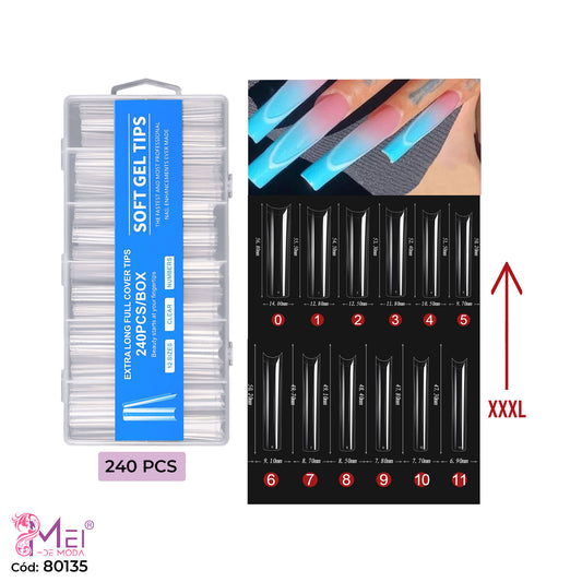 Tips Soft Gel Cuadradas XXXL - 240 pcs